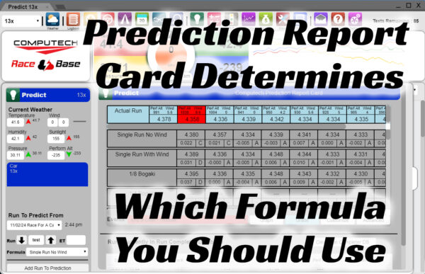 Prediction Report Card on RaceBase Drag Racing Logbook Software is the Ultimate Racing Program. ET Prediction, Weight Index, Throttle Stop, Graphing, Maintenance & More