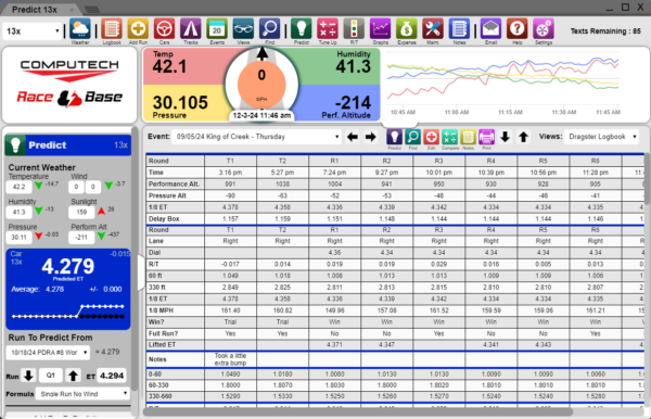 RaceBase Drag Racing Logbook Software is the Ultimate Racing Program. ET Prediction, Weight Index, Throttle Stop, Graphing, Maintenance & More