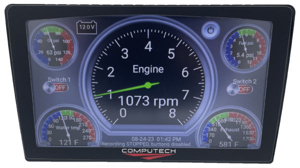 Computech DataMaxx Pro Dash Drag Racing Data Logger Screen - Main Screen View
