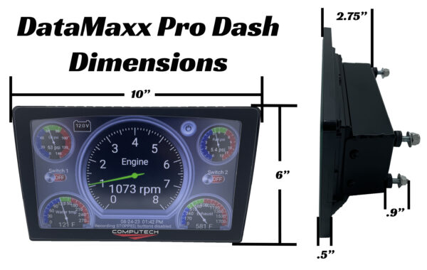 DataMaxx Pro Dash Data Logger Display Screen For Racing - Dimensions Measurements Length Height Width Mounting
